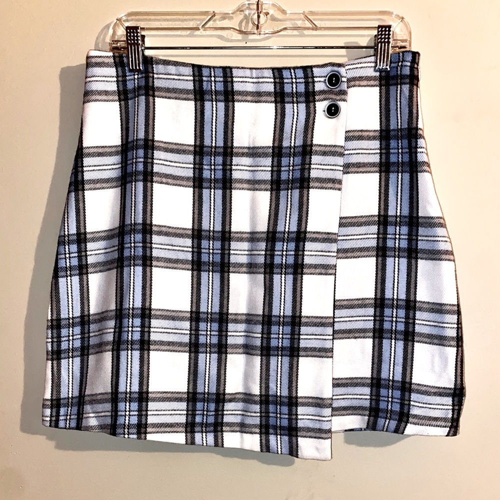 Blue Rain White & Baby Blue Plaid Mini Skirt Size Large